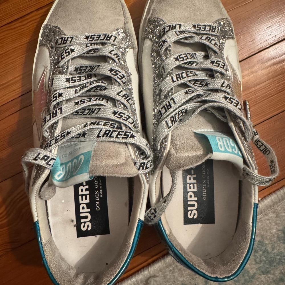 Golden Goose White and Blue Glitter Sneakers - Picture 14 of 14